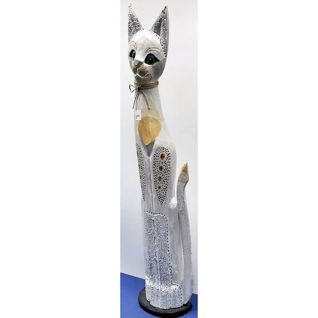 African 1990s Carved African Cat Statue For Sale - Image 3 of 4
