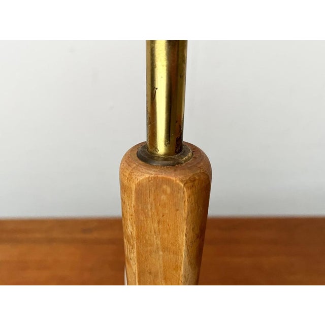 Wood Mid-Century Wood and Brass Tripod Table Lamp, 1960s For Sale - Image 7 of 18