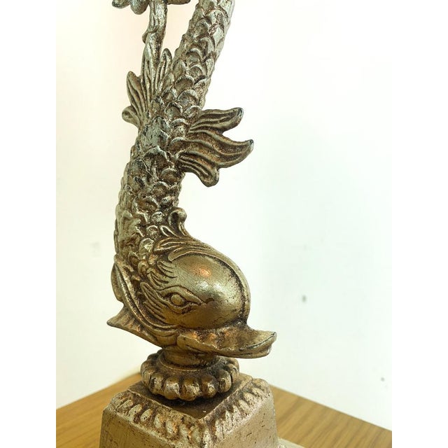 Tan Italian Brass Dolphin Table Lamp with Murano Glass Lampshade, 1970s For Sale - Image 8 of 17