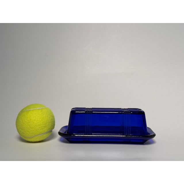 Vintage Art Deco Style Cobalt Blue Glass Depression Glass Butter Dish For Sale - Image 10 of 10