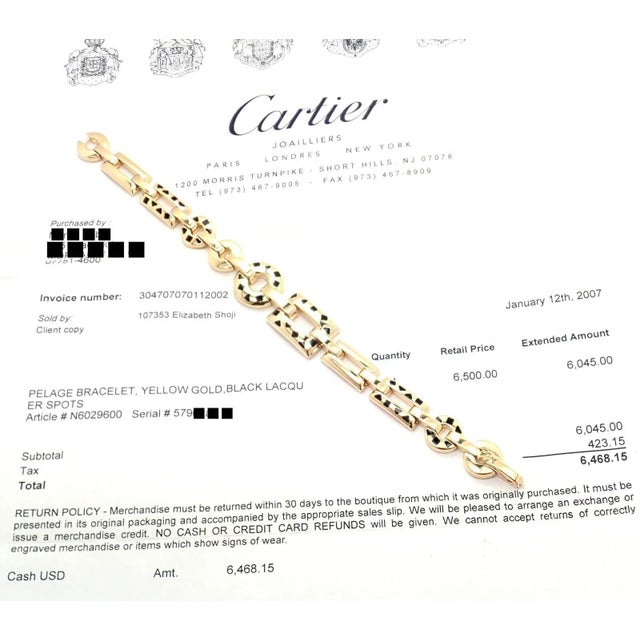 Gold Cartier Panthere 18k Gold Black Lacquer Spot Link Bracelet Paper For Sale - Image 8 of 12
