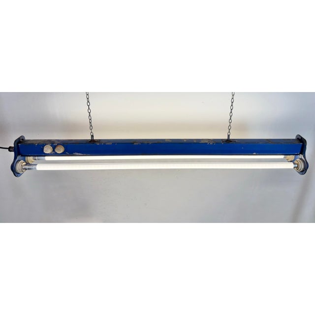 Metal Industrial Blue Hanging Tube Light, 1970s For Sale - Image 7 of 18