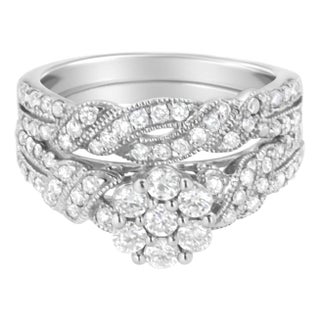 .925 Sterling Silver 1 cttw Lab Grown Diamond Engagement Ring and Band Set (F-G Color, VS2-SI1 Clarity) For Sale