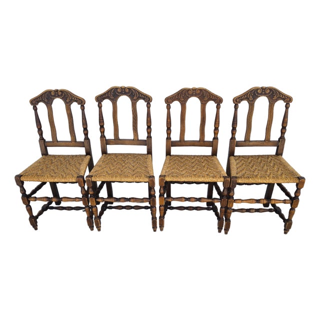 Antique 1800s Provençal Dining Chairs With Rope Seats Set of 4 For Sale