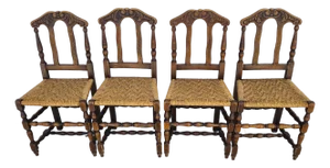 Antique 1800s Provençal Dining Chairs With Rope Seats Set of 4