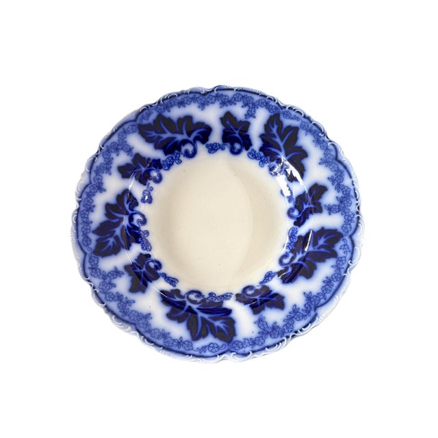 Blue Vintage Johnson Brothers Flow Blue Normandy Decorative Soup Plate 9" For Sale - Image 8 of 9