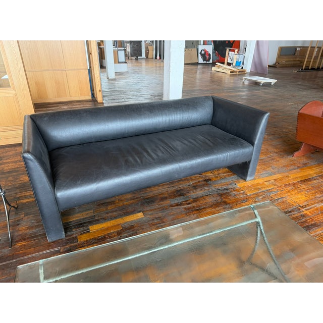 Mid-Century Modern Gary Lee for Niedermeier Black Leather Architectural Sofa, Mid-1990s For Sale - Image 3 of 12