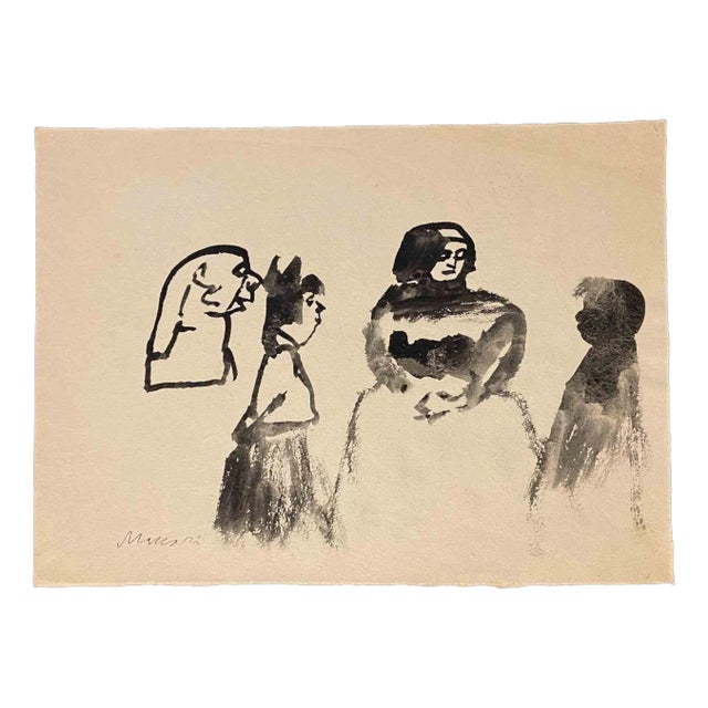 Mino Maccari, Figures, Watercolor, Mid-20th Century For Sale
