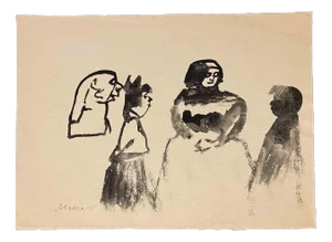 Mino Maccari, Figures, Watercolor, Mid-20th Century