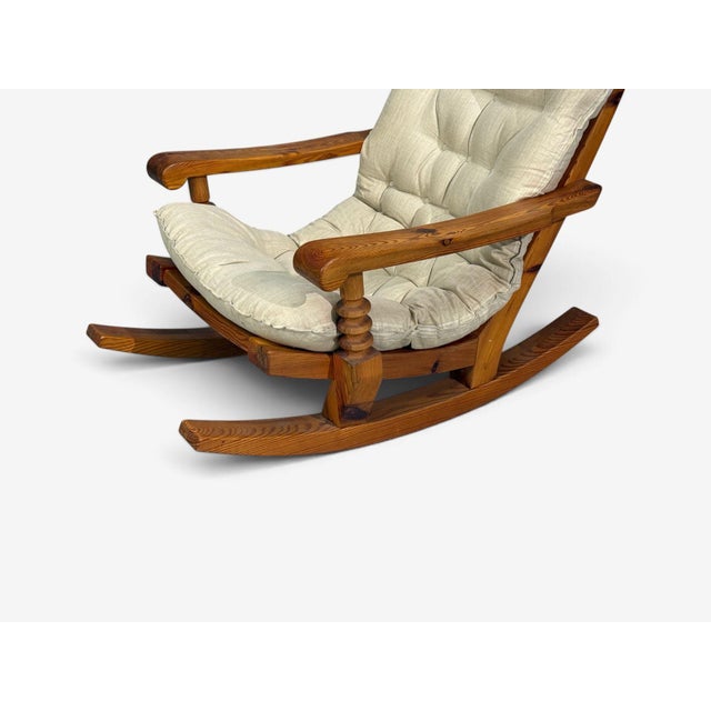 Beige Collden, Swedish Modern, Large Rocking Chair, Pine, Fabric, Sweden, 1970s For Sale - Image 8 of 14