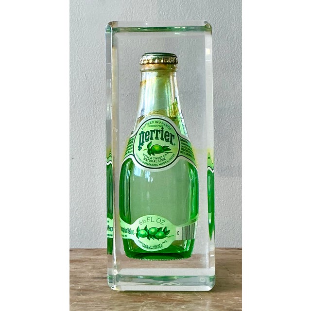 Vintage Boho Perrier Bottle in Lucite Block For Sale - Image 4 of 7