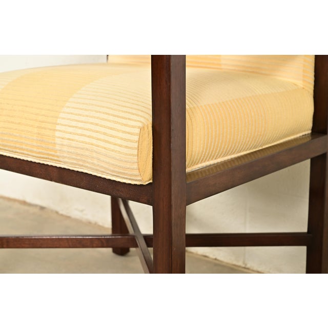 Edward Wormley for Dunbar Mid-Century Modern Walnut X-Base High Back Armchairs, Pair For Sale - Image 9 of 15