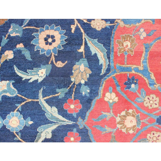 Antique Large Persian Tabriz Rug With Large Flowers on a Navy Background For Sale - Image 10 of 12