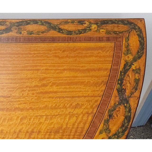 Late 18th Century Pair of George III Floral Wreath Painted Crossbanded Satinwood Demilune Card Tables For Sale - Image 18 of 18