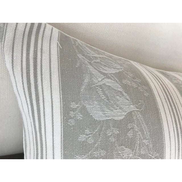 1930s Vintage Gray & White French Cotton/Linen Damask in Jacquared Pattern Pillow For Sale - Image 5 of 8