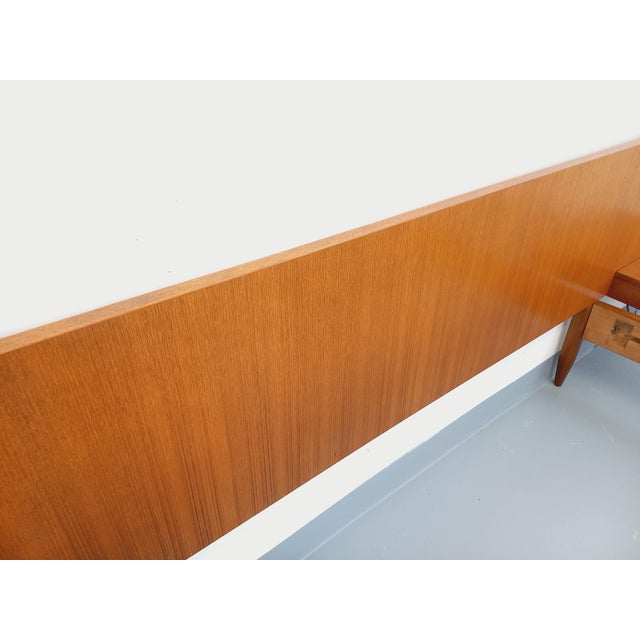 Wood Vintage Scandinavian-Style Teak Double Bed with Suspended Bedside Tables and Integrated Lamps, 1960s For Sale - Image 7 of 18