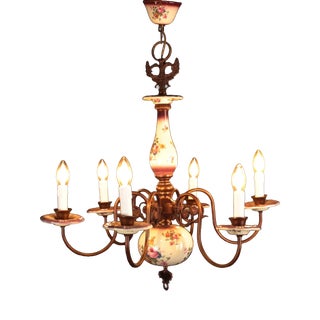 Porcelain Six-Arm Chandelier, Netherlands For Sale