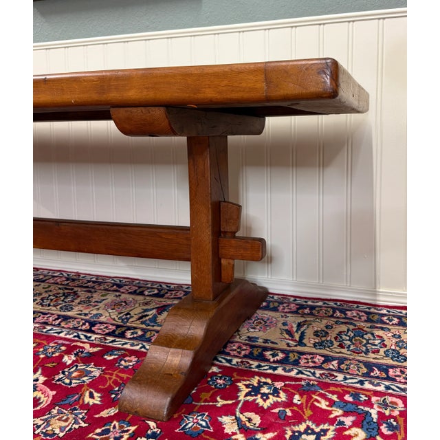 Antique French Country Farm Dining Table Farmhouse Trestle Base Oak c.1900-1920s For Sale - Image 4 of 18