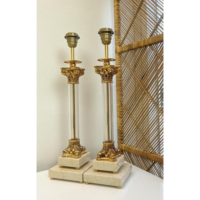 Alabaster and Bronze Corinthian Table Lamps from Kuatre, Spain, 1970s, Set of 2 For Sale - Image 9 of 12