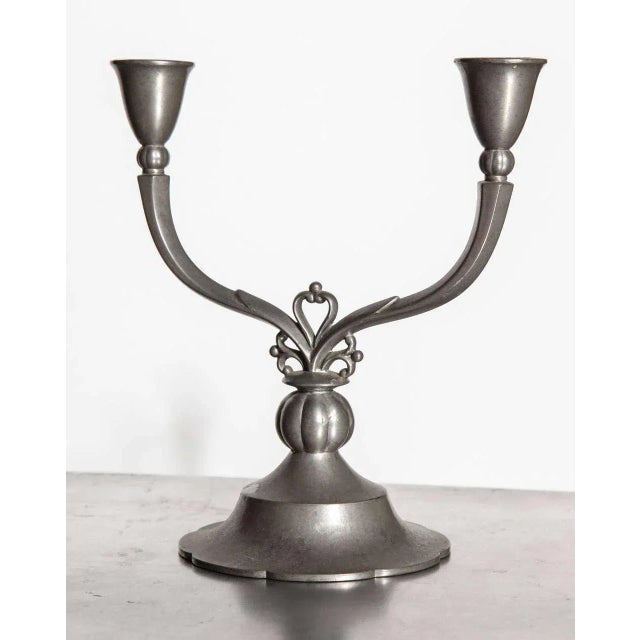 Just Andersen Just Andersen Double Arm Crested Pewter Candlesticks - a Pair For Sale - Image 4 of 9