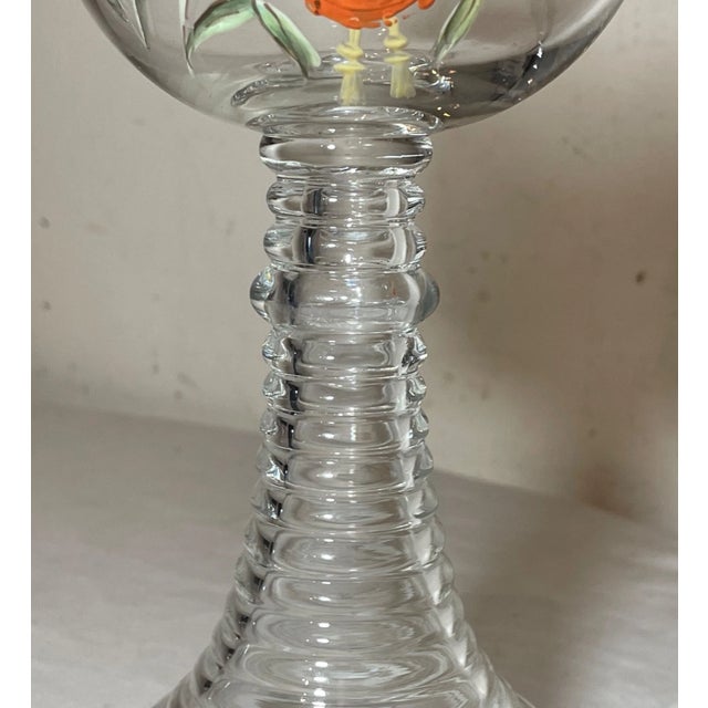 Large Vintage Enameled Blown Clear Glass German Chalice Goblet W/ Wax Seal Wine For Sale - Image 13 of 14