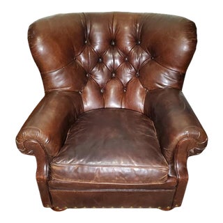 1990s Vintage Ralph Lauren Brown Leather Tufted Writer's Chair For Sale