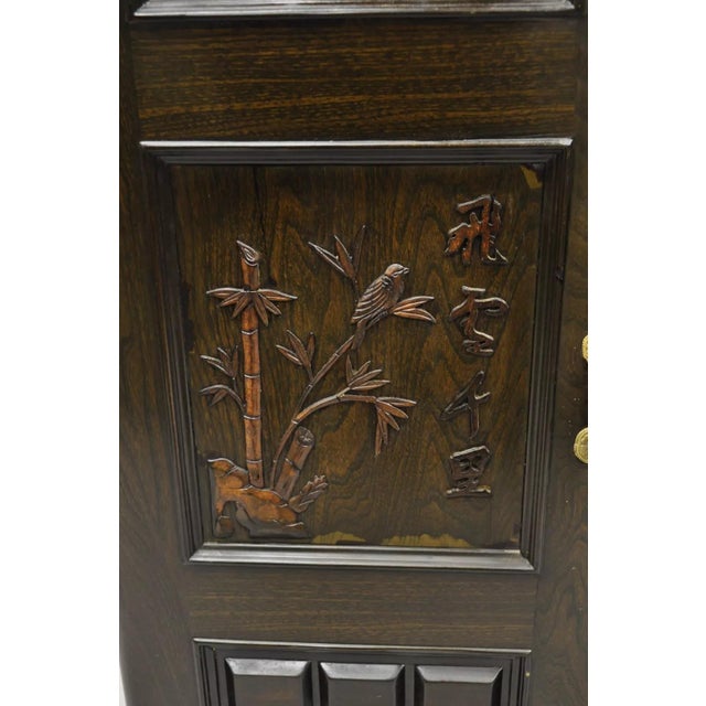 Wood Vintage Korean Carved Wood Marble Top Asian Chinese Liquor Cabinet Dry Bar For Sale - Image 7 of 12