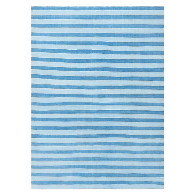 Doris Leslie Blau Vintage Indian Dhurrie Striped Blue Rug For Sale