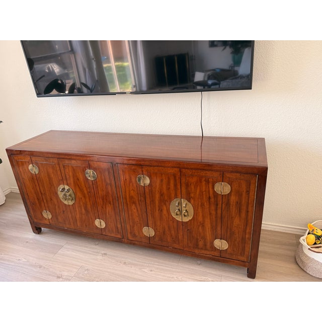 1970s 1970s Henredon Chinoiserie Walnut & Brass Credenza For Sale - Image 5 of 12