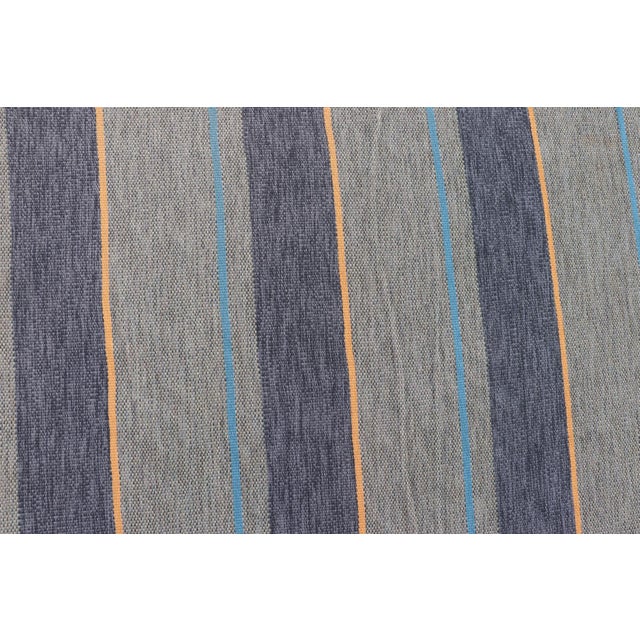 Large Square Scandinavian Flat Weave Rug in Gray, Blue, and Soft Yellow For Sale - Image 10 of 12