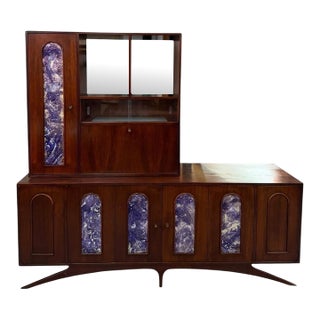 Mid-Century Modern 2-Piece Kagan Style Dark Walnut Sideboard W/Bar Cabinet For Sale
