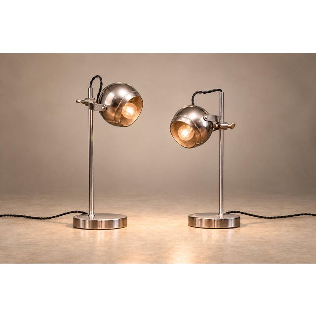 1960s Brazilian Modern Chrome-Plated Table Lamps, - Pair Rewired For Sale - Image 12 of 18