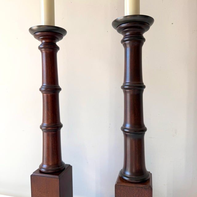 Brown Colonial Mahogany Table Lamps; A Pair For Sale - Image 8 of 10
