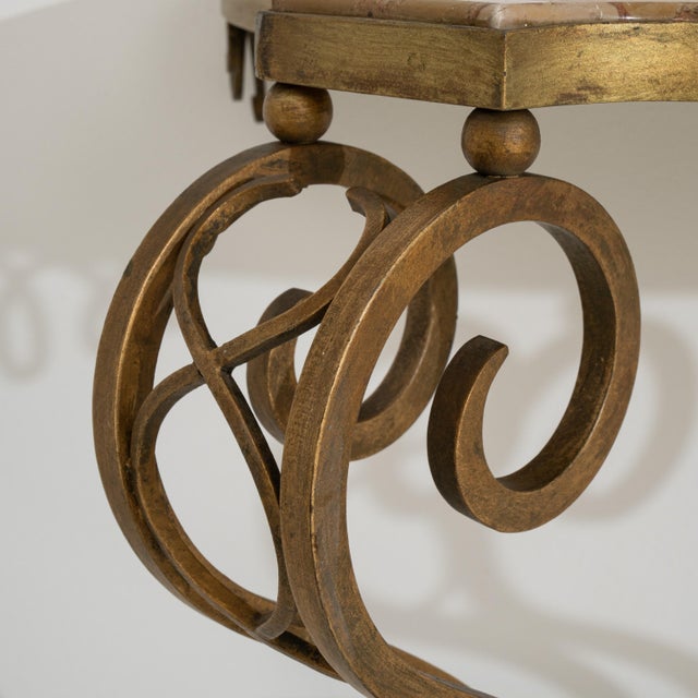 1920s Art Deco Wrought Iron Console Table with Marble Top For Sale - Image 5 of 15
