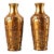 Vintage Pair Gilded Brass Vases, High Relief Carved Four Gentlemen Motif, Inlaid Gemstones, Chinoiserie Matching Vase Set For Sale