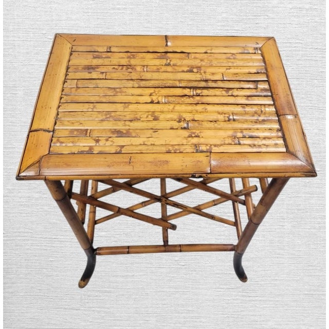 1990s Vintage Burnt Bamboo 7 Bottle Wine Rack Holder Side Table For Sale - Image 5 of 7