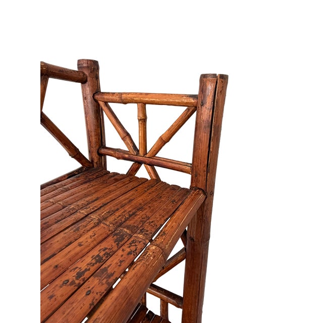 Vintage Chinoiserie Tortoiseshell Bamboo & Rattan 4-Tier Etagere Bookshelf For Sale - Image 10 of 12
