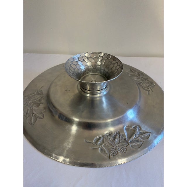 Silver Vintage Everlast Hand-Wrought Aluminum Pedestal Lazy Susan For Sale - Image 8 of 10