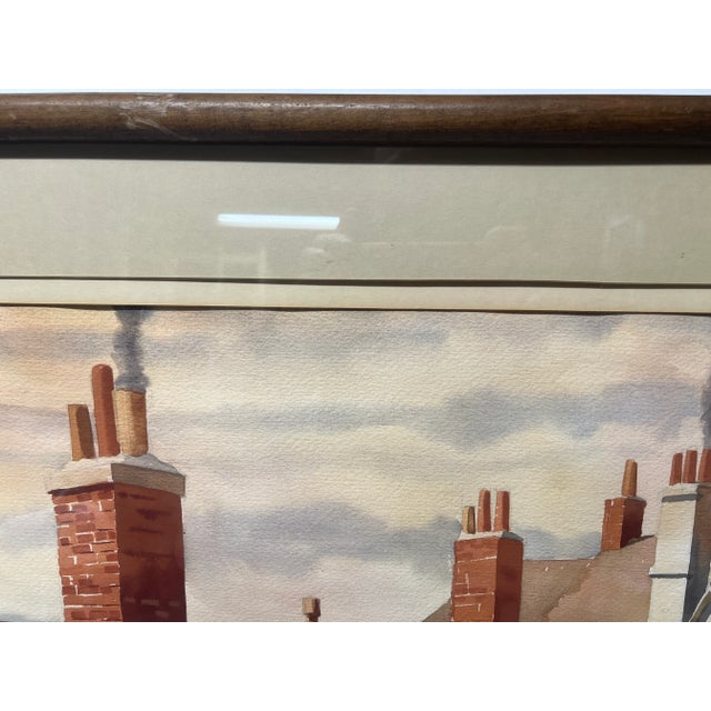 1980s "The Rooftops" Architectural Townscape Original Watercolor Painting on Paper, Signed For Sale - Image 10 of 12
