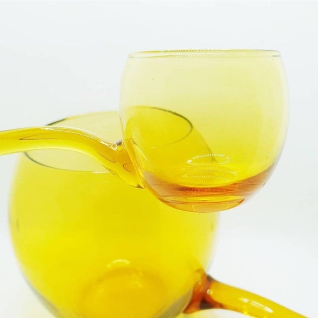 Hand Blown Amber Glass Punch Bowl Set, 1970s, Set of 8 For Sale - Image 12 of 14