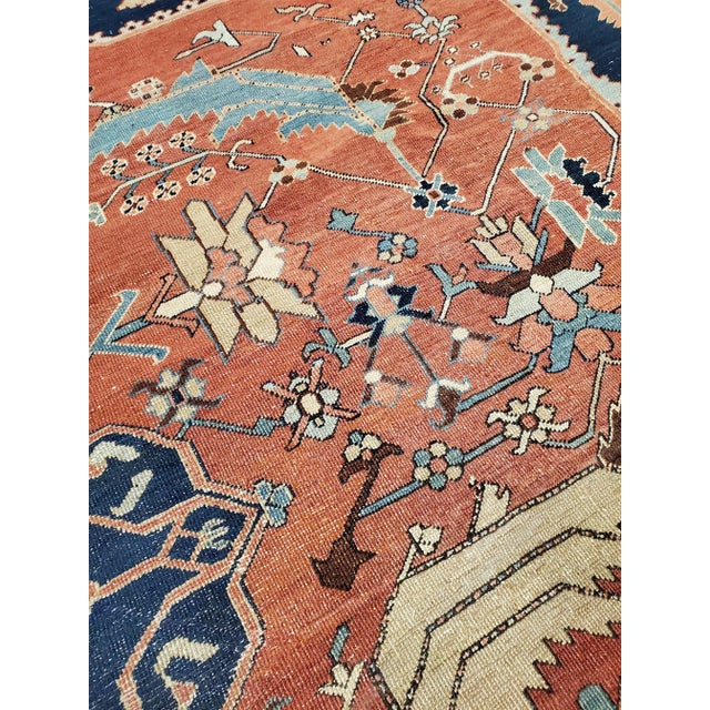 Red Antique Persian Serapi Carpet, Handmade Wool Oriental Rug, Rust, Ivory and Blue For Sale - Image 8 of 11