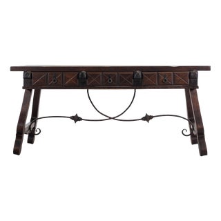 Renaissance Spanish Elm and Wrough Iron Desk, 1960 For Sale