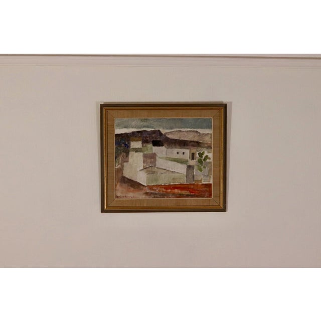Original Mid Century Swedish Oil On Panel – “Houses” by Josef Sandberg – Signed & Framed – 58.5 × 50.5 cm (23" × 19.9") A...