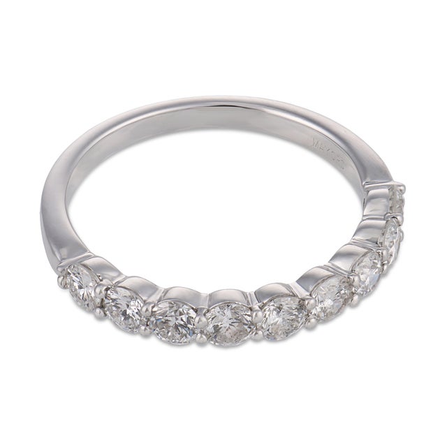 Contemporary Vintage Diamond 18k White Gold Half Eternity Band, Size 7 For Sale - Image 3 of 6