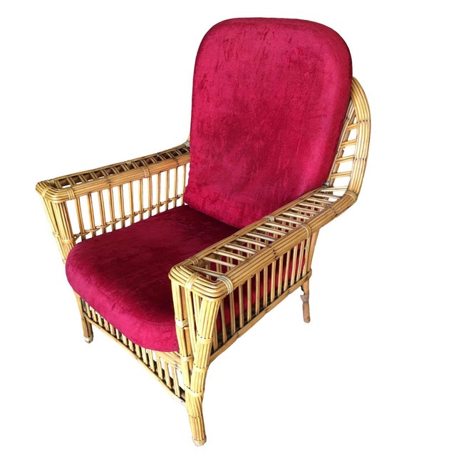 Mid-Century Modern Restored "President's" Stick Reed Rattan Lounge Chair W/ Tapered Leg For Sale - Image 3 of 8