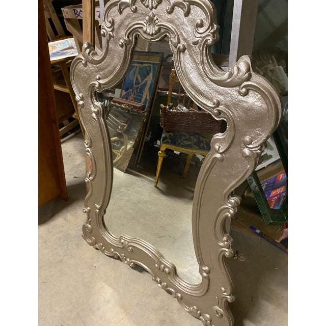 Wood Vintage Oversized Silver Wooden Rococo Style Wall Mirror For Sale - Image 7 of 7