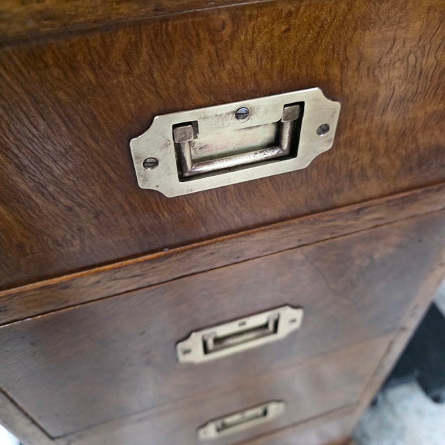 Vintage Burlwood Campaign Kneehole Desk For Sale In Washington DC - Image 6 of 11