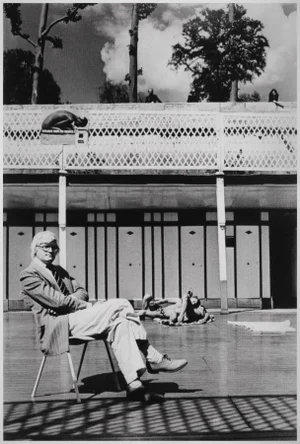 "David Hockney, Piscine Royale, Paris 1975" Vintage Silver Gelatin Print by Helmut Newton