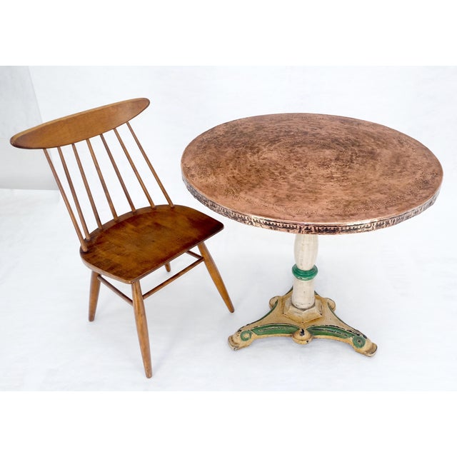 Metal Copper 33" Dia Round Top Gueridon Center Cafe Table on Paint Decorated Iron Base For Sale - Image 7 of 12