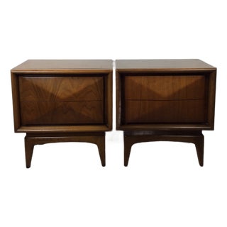 Pair of Mid Century Modern Diamond Front Nightstands With Two Drawers by United Furniture For Sale